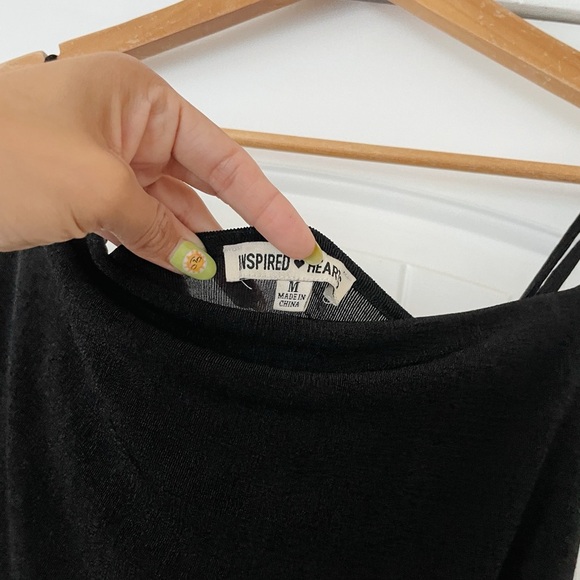 Size Medium Inspired Hearts Black Sheath Mini Dress Spaghetti Strap Cut-out - Picture 4 of 5